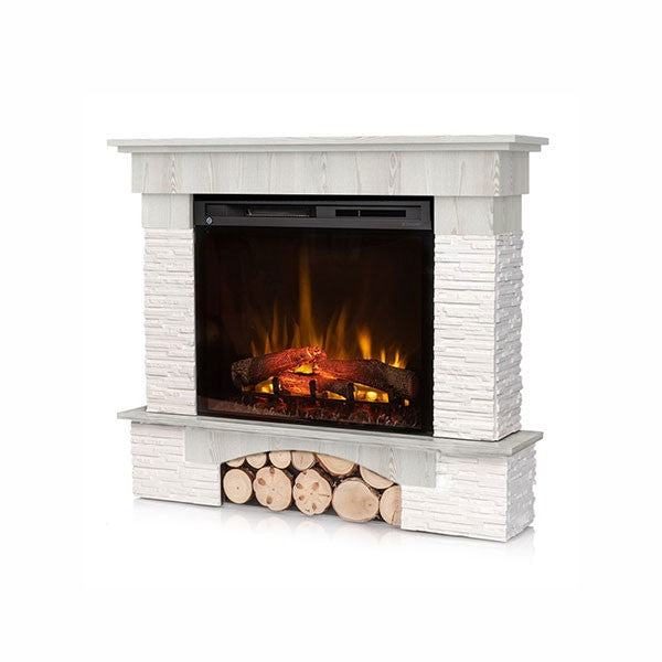 Camino Elettrico Riscaldante Da Pavimento Autoportante a LED - 28" - Pino bianco - 114 x 98 x 32 - PORTO