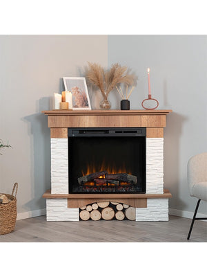 Caminetto Elettrico da pavimento Angolare A Libera Installazione - 28" - Rovere chiaro - 114 x 98 x 89 - PORTO