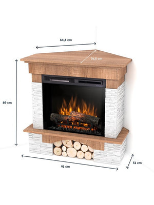Caminetto Elettrico Angolare A Libera Installazione Riscaldante Da Pavimento Autoportante a LED- 23" - Rovere chiaro - 91 x 89 x 76,5 - PORTO