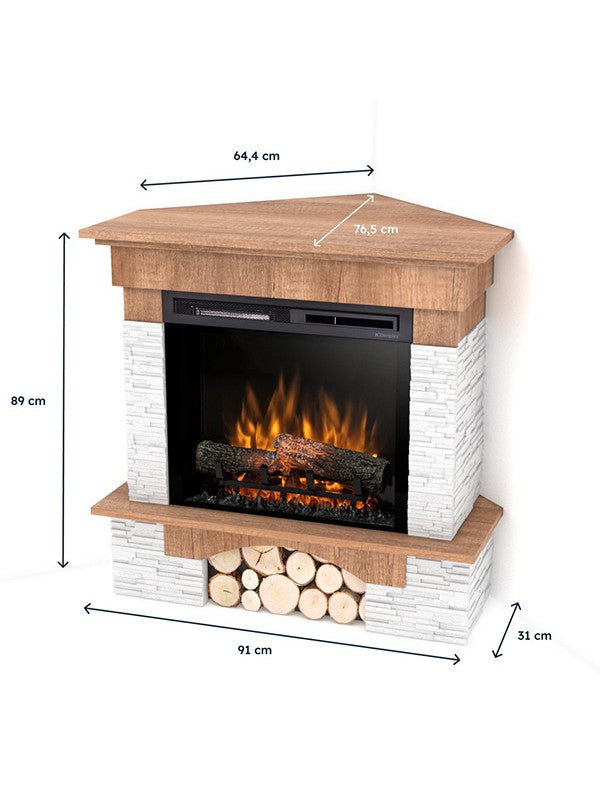 Caminetto Elettrico Angolare A Libera Installazione Riscaldante Da Pavimento Autoportante a LED- 23" - Rovere chiaro - 91 x 89 x 76,5 - PORTO
