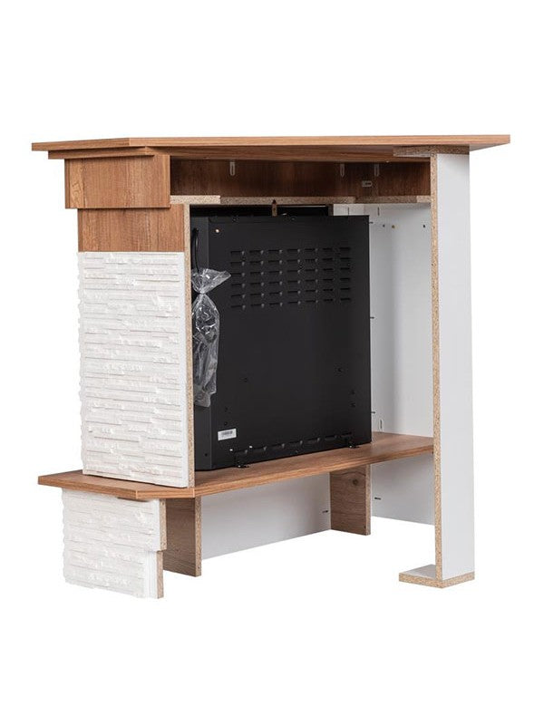 Caminetto Elettrico Angolare A Libera Installazione Riscaldante Da Pavimento Autoportante a LED- 23" - Rovere chiaro - 91 x 89 x 76,5 - PORTO