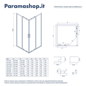 Box doccia angolare 75x75cm con profili cromati slim vetro 6mm opaco h190 | Portofino