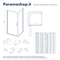 Box doccia slim 90x100cm con apertura a battente e parete fissa profili nero opaco e vetro 6mm trasparente h190| Portofino