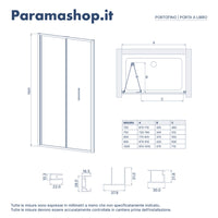 Porta doccia 70cm con apertura a libro profili slim nero opaco vetro 6mm trasparente h190 | Portofino