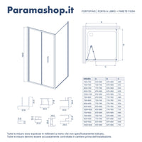 Box doccia slim 70x100cm con apertura a libro e parete fissa profili cromati e vetro 6mm opaco h190| Portofino