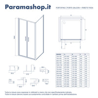 Box doccia slim 90x80cm con porta saloon e parete fissa profili nero opaco e vetro 6mm trasparente h190| Portofino