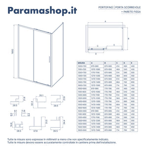 Box doccia slim 70x130cm con porta scorrevole e parete fissa profili cromati e vetro 6mm opaco h190| Portofino
