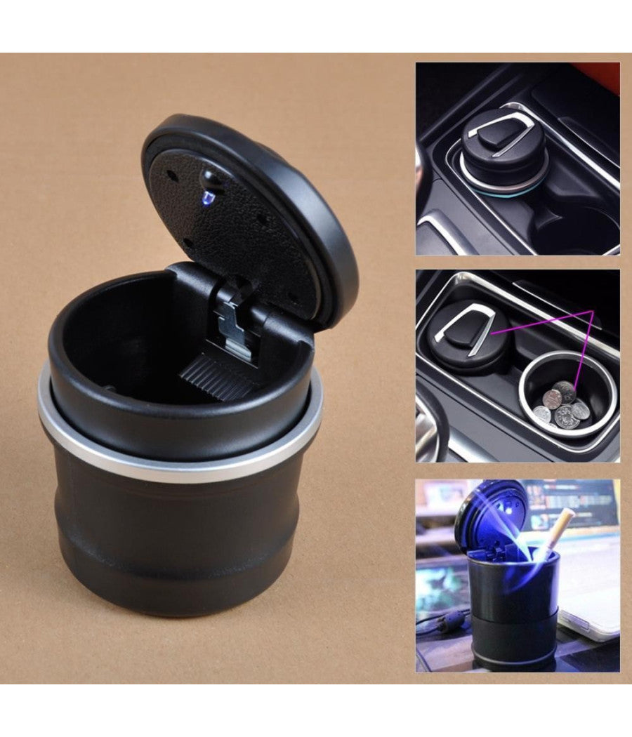 Posacenere Auto Luce Led Portacenere Furgone Barattolo Ufficio Casa Portatile         