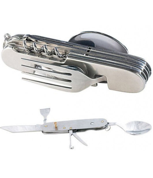 Posate Pieghevole Coltellino Multiuso Svizzero Cucchiaio Forchetta Acciaio         