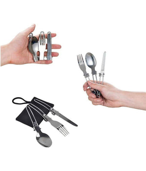 Posate Pieghevoli Forchetta Cucchiao Cortello In Acciaio Con Astuccio Da Viaggio         