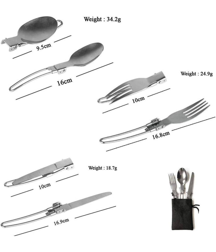 Posate Pieghevoli Forchetta Cucchiao Cortello In Acciaio Con Astuccio Da Viaggio         