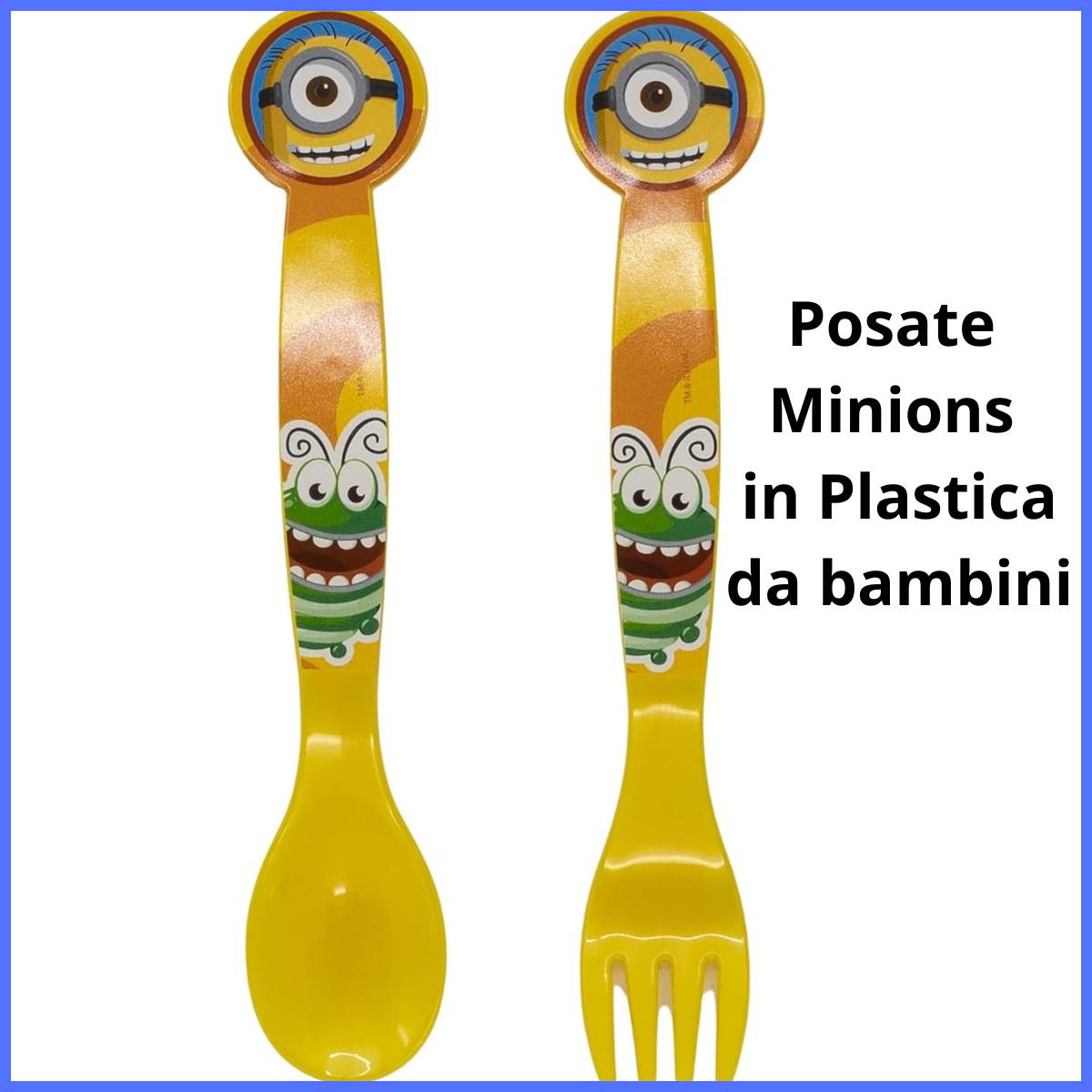 Posate  da bambino in plastica riutilizzabile minions personaggi forchetta  utilizzo per scuola  asilo mare montagna campeggio casa