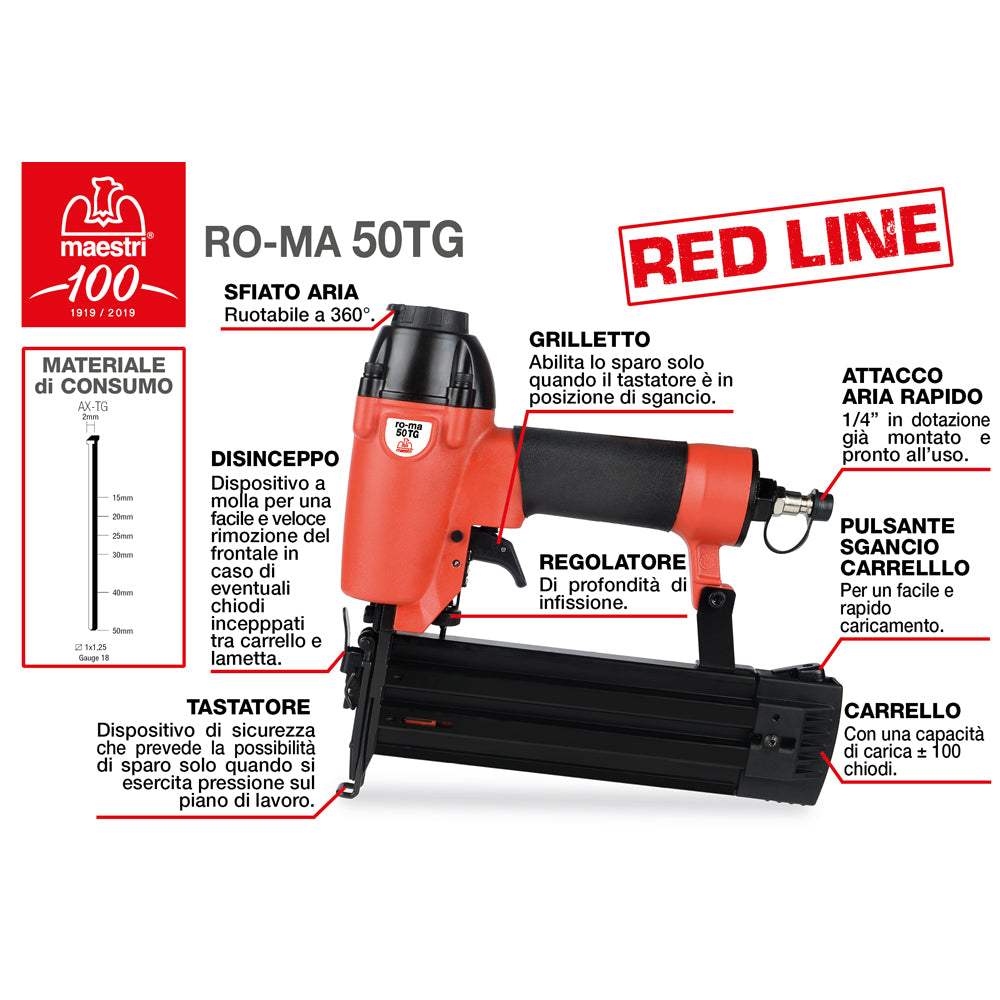 CHIODATRICE INCHIODATRICE PNEUMATICA RO-MA 50TG RED LINE 1/4" ROMEO MAESTRI