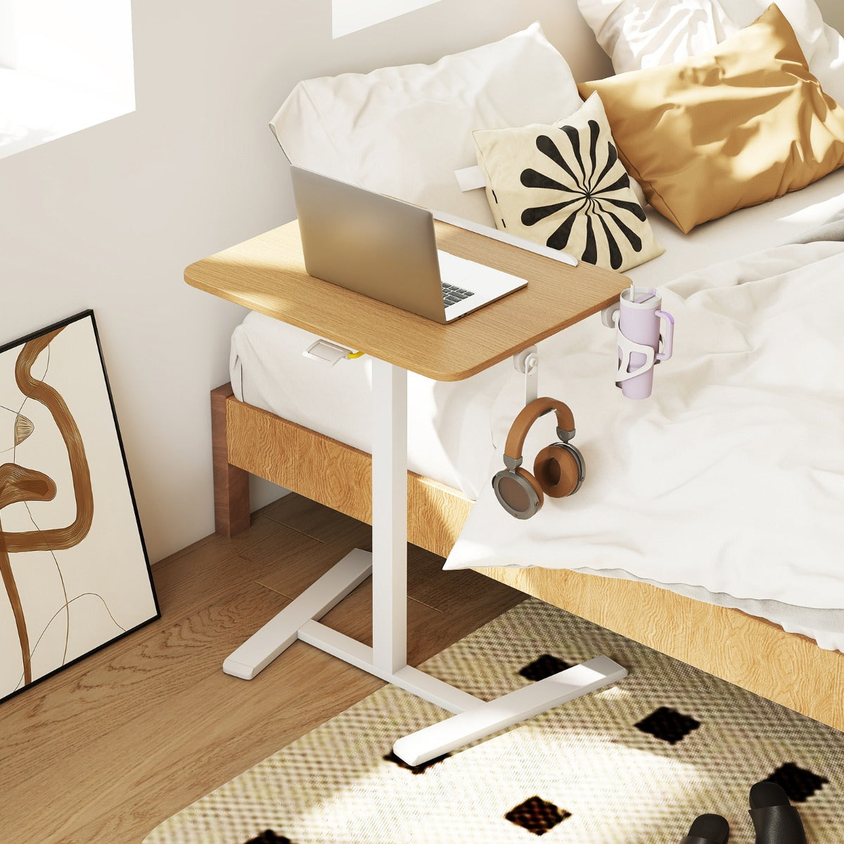 Scrivania mobile pieghevole con piano inclinabile a 90¡ã, Postazione di lavoro portatile altezza regolabile Naturale-Tavolini per laptop