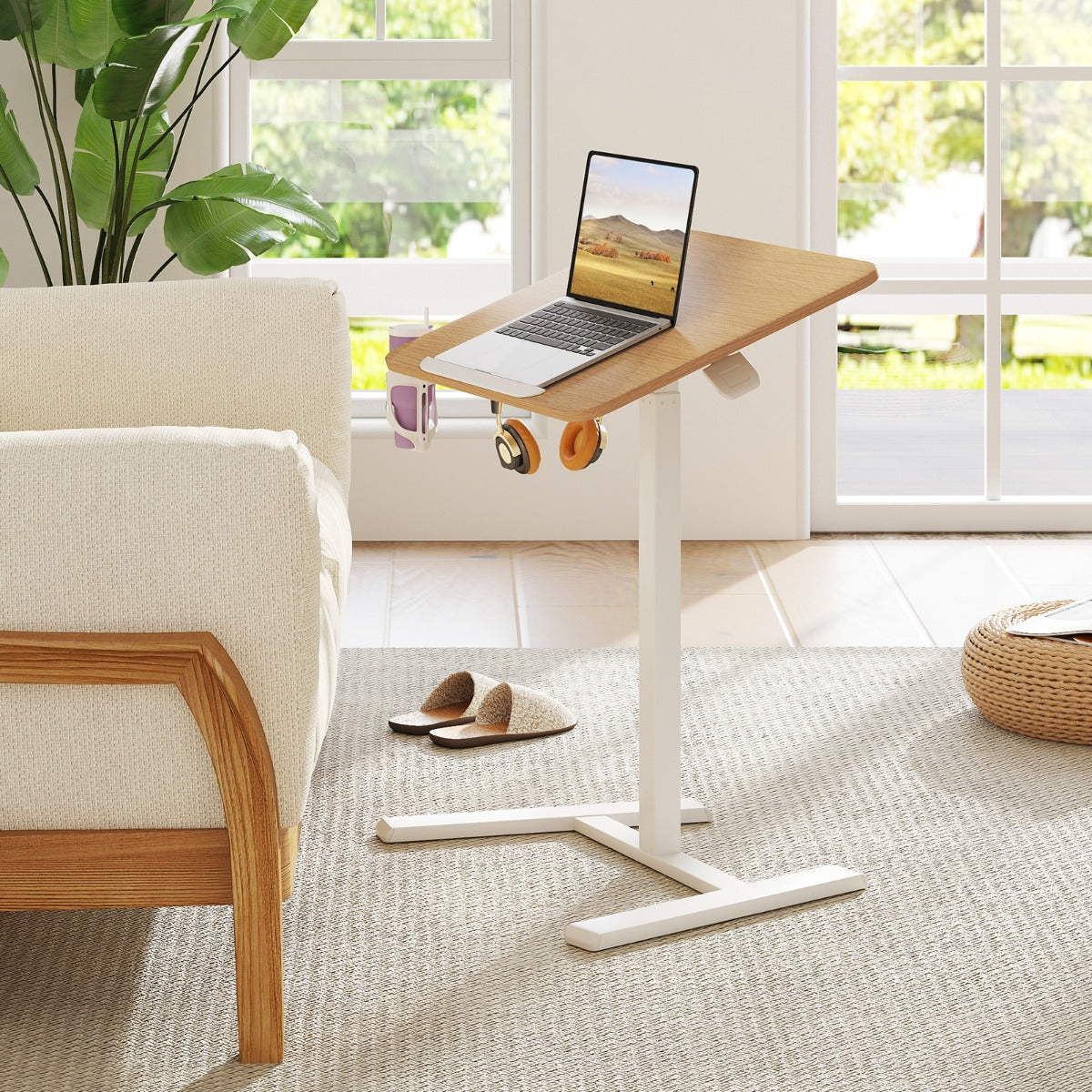 Scrivania mobile pieghevole con piano inclinabile a 90¡ã, Postazione di lavoro portatile altezza regolabile Naturale-Tavolini per laptop