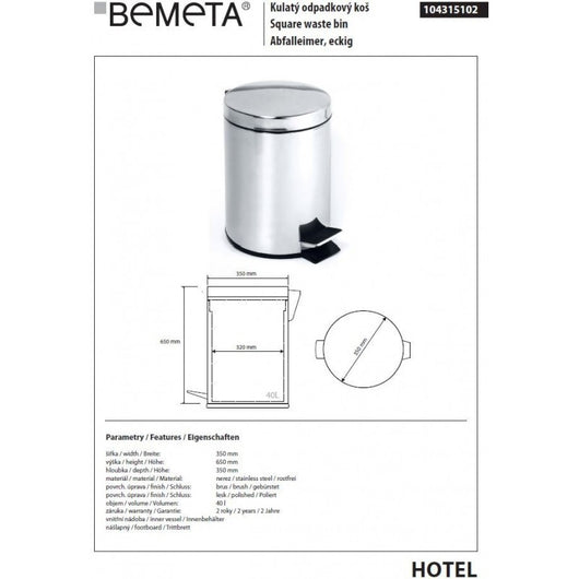 Pattumiera da cucina in acciaio HOTEL ø 35 cm / 40 L