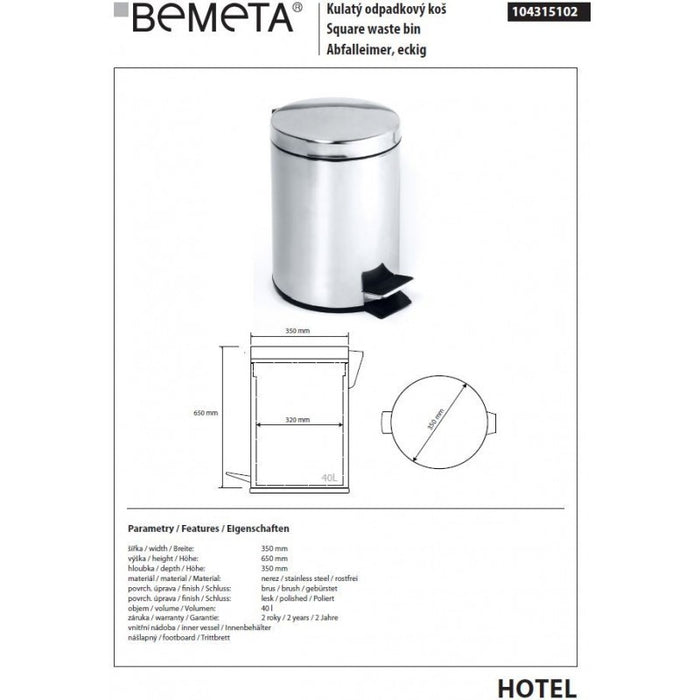 Pattumiera da cucina in acciaio HOTEL ø 35 cm / 40 L