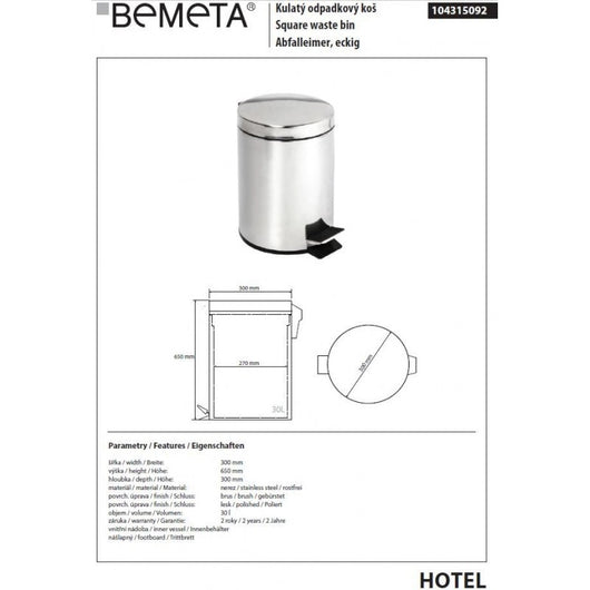 Pattumiera da cucina HOTEL in acciaio lucido ø 30 cm / 30 L