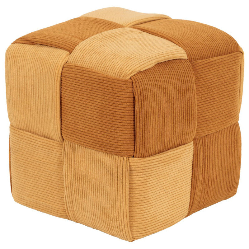 Pouf Brady In Velluto A Coste Intrecciato Ocra/mattone Dimensione 38x38x38cm