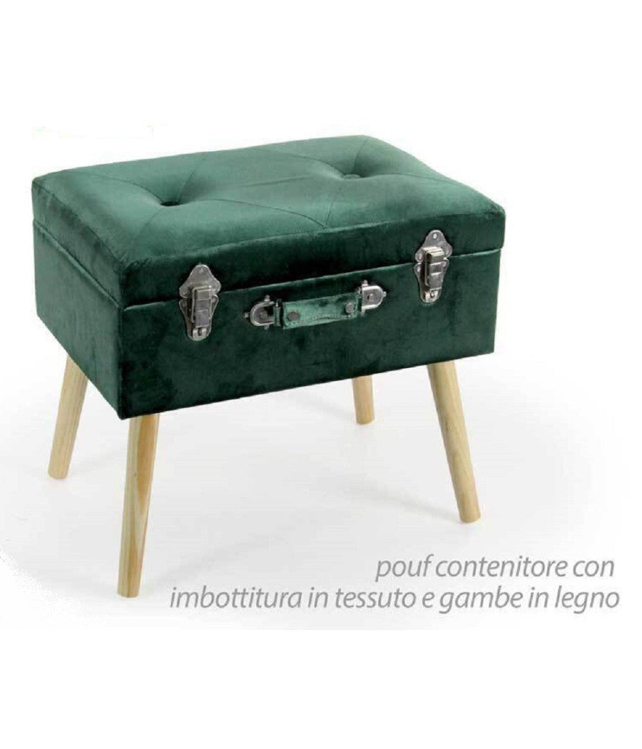 Pouf Contenitore Baule Poggiapiedi Sgabello Pouff Velluto Verde 50x35x46cm 756801         