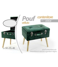 Pouf Contenitore Baule Poggiapiedi Sgabello Pouff Velluto Verde 50x35x46cm 756801         
