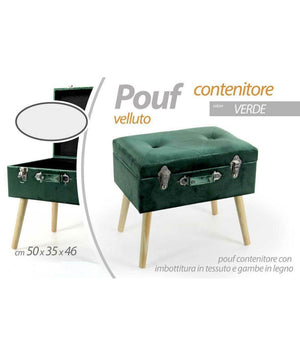 Pouf Contenitore Baule Poggiapiedi Sgabello Pouff Velluto Verde 50x35x46cm 756801         
