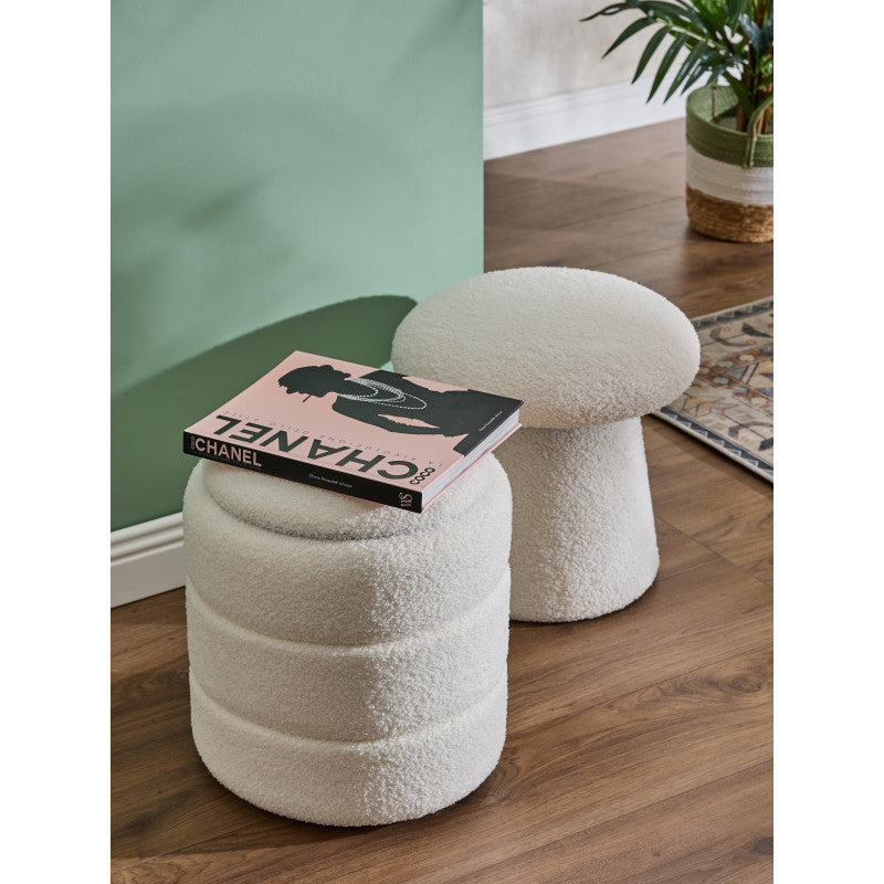 Pouf Contenitore Chubby In Tessuto Bucle Bianco Dimensione 35x35x40cm