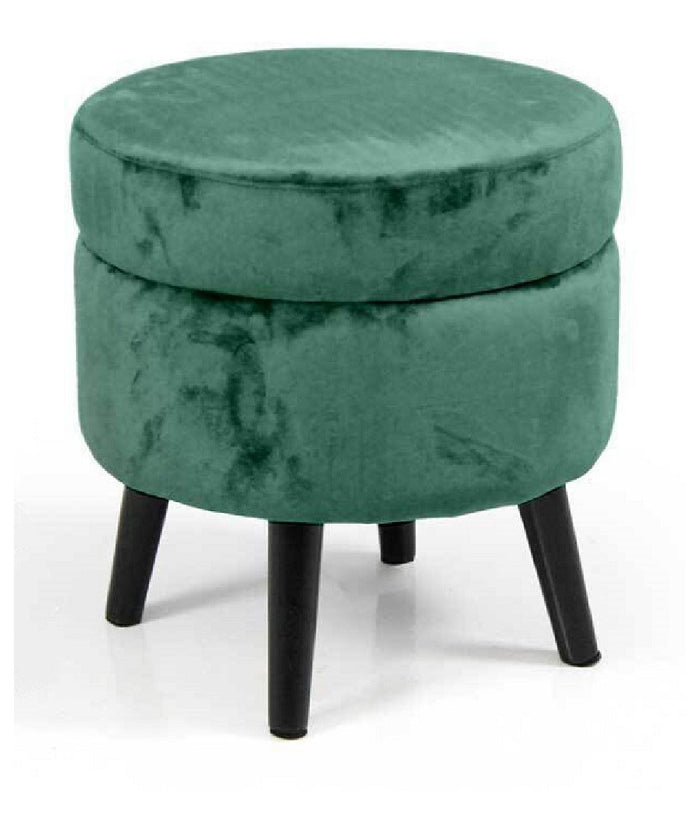 Pouf Contenitore Poggiapiedi Sgabello Pouff Velluto Legno Verde 40x37cm 801709         