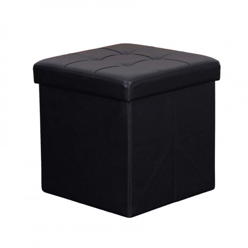 POUF CONTENITORE QUADRATO IN ECOPELLE NERO