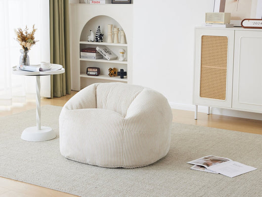 Pouf in velluto a coste "Cusco" - 80 x 74 x 49 cm - Beige