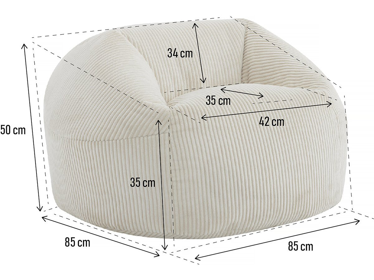 Pouf in velluto a coste "Cusco" - 80 x 74 x 49 cm - Beige