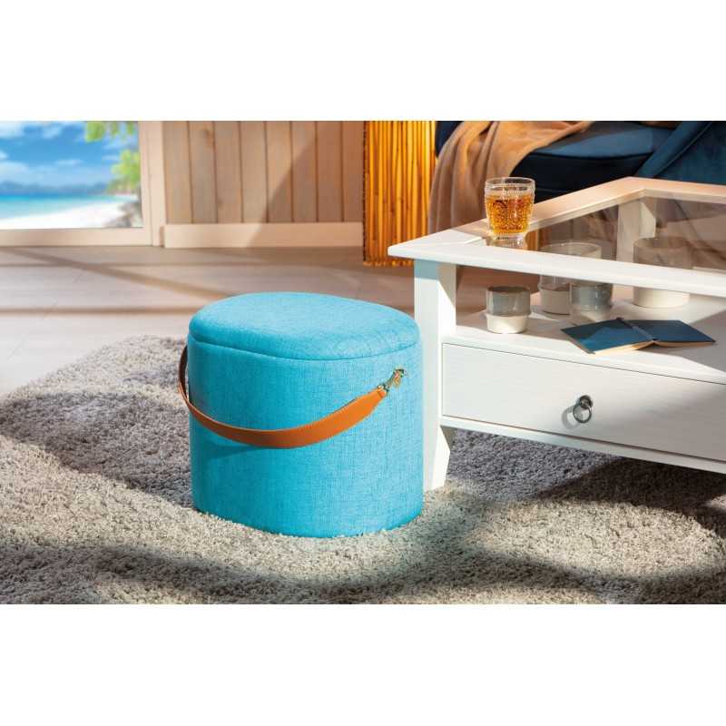 Pouf Inter Link con contenitore e maniglia in ecopelle colore azzurro