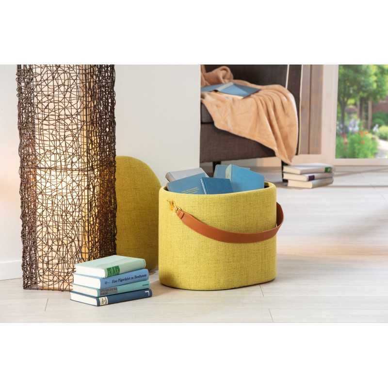 Pouf Inter Link con contenitore e maniglia in ecopelle colore giallo-verde