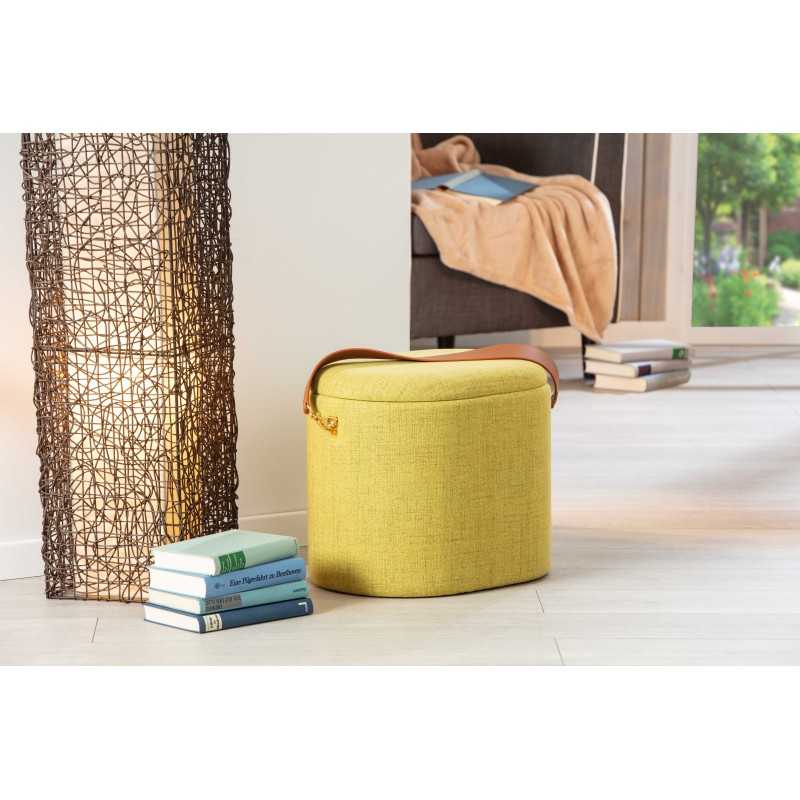 Pouf Inter Link con contenitore e maniglia in ecopelle colore giallo-verde