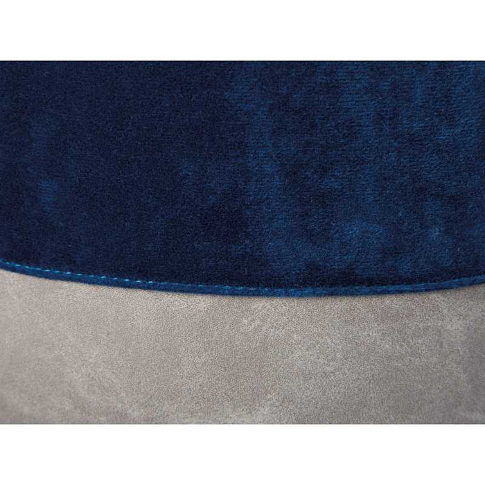 Pouf Inter Link in velluto blu e grigio con maniglia in ecopelle