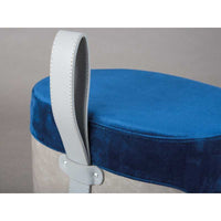 Pouf Inter Link in velluto blu e grigio con maniglia in ecopelle
