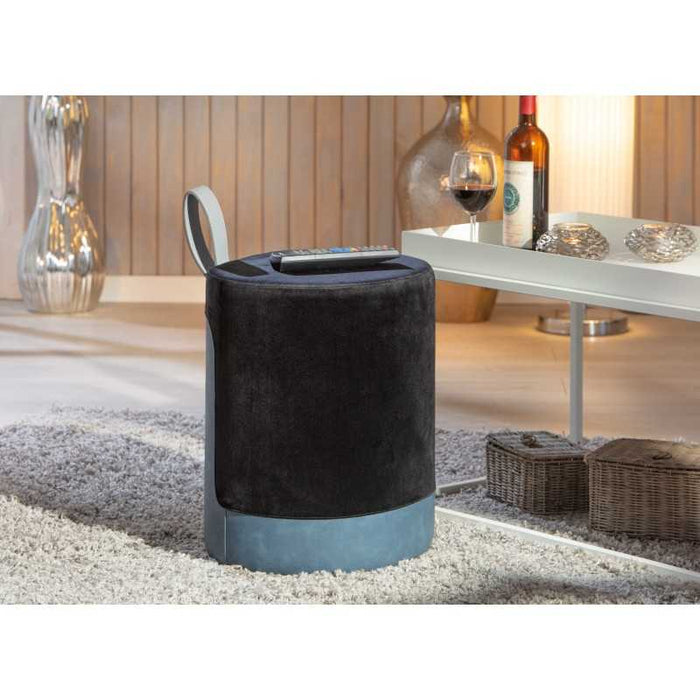Pouf Inter Link in velluto nero e azzurro  con maniglia in ecopelle