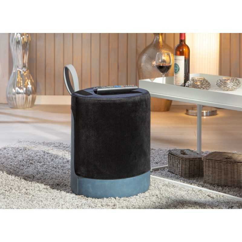 Pouf Inter Link in velluto nero e azzurro  con maniglia in ecopelle