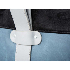 Pouf Inter Link in velluto nero e azzurro  con maniglia in ecopelle