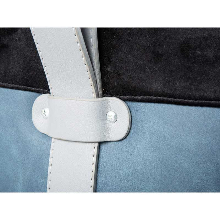 Pouf Inter Link in velluto nero e azzurro  con maniglia in ecopelle