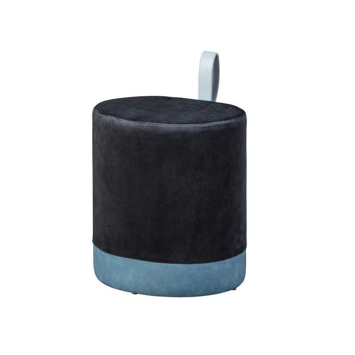 Pouf Inter Link in velluto nero e azzurro  con maniglia in ecopelle