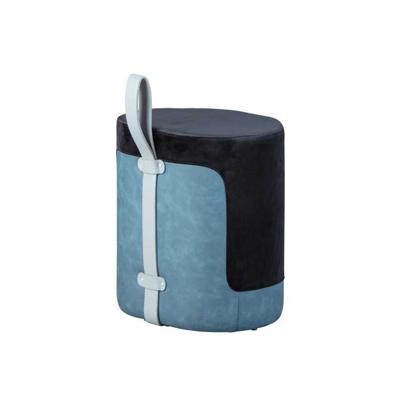 Pouf Inter Link in velluto nero e azzurro  con maniglia in ecopelle
