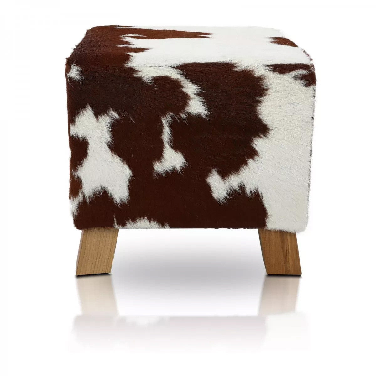 Pouf Poggiapiedi Sgabello Quadrato in Pelle di Mucca 42x42