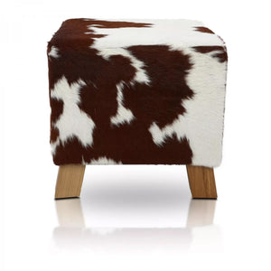 Pouf Poggiapiedi Sgabello Quadrato in Pelle di Mucca 42x42