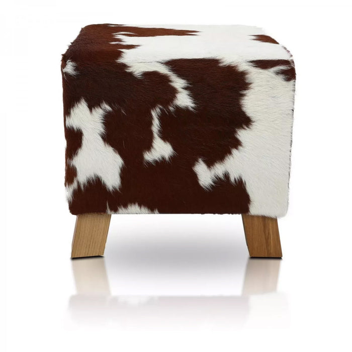 Pouf Poggiapiedi Sgabello Quadrato in Pelle di Mucca 42x42
