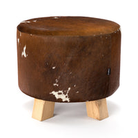 Pouf Poggiapiedi Sgabello Rotondo in Pelle di Mucca 46x40