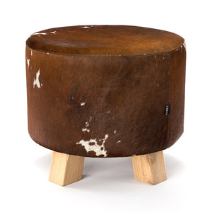 Pouf Poggiapiedi Sgabello Rotondo in Pelle di Mucca 46x40