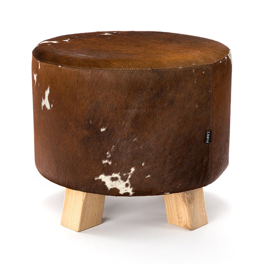 Pouf Poggiapiedi Sgabello Rotondo in Pelle di Mucca 46x40