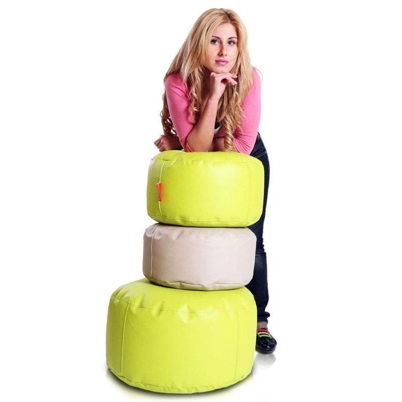 Pouf Poggiapiedi Sgabello Rotondo L in Ecopelle 58x28