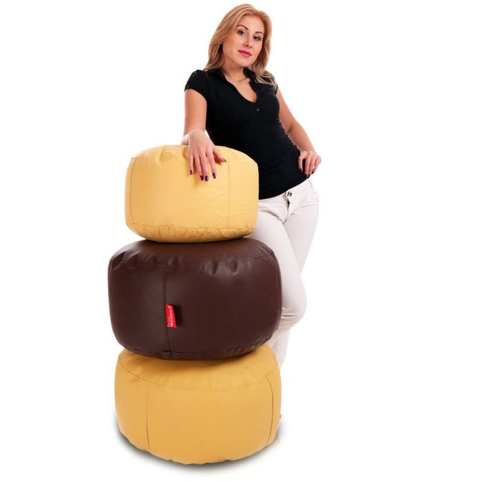 Pouf Poggiapiedi Sgabello Rotondo L in Ecopelle 58x28